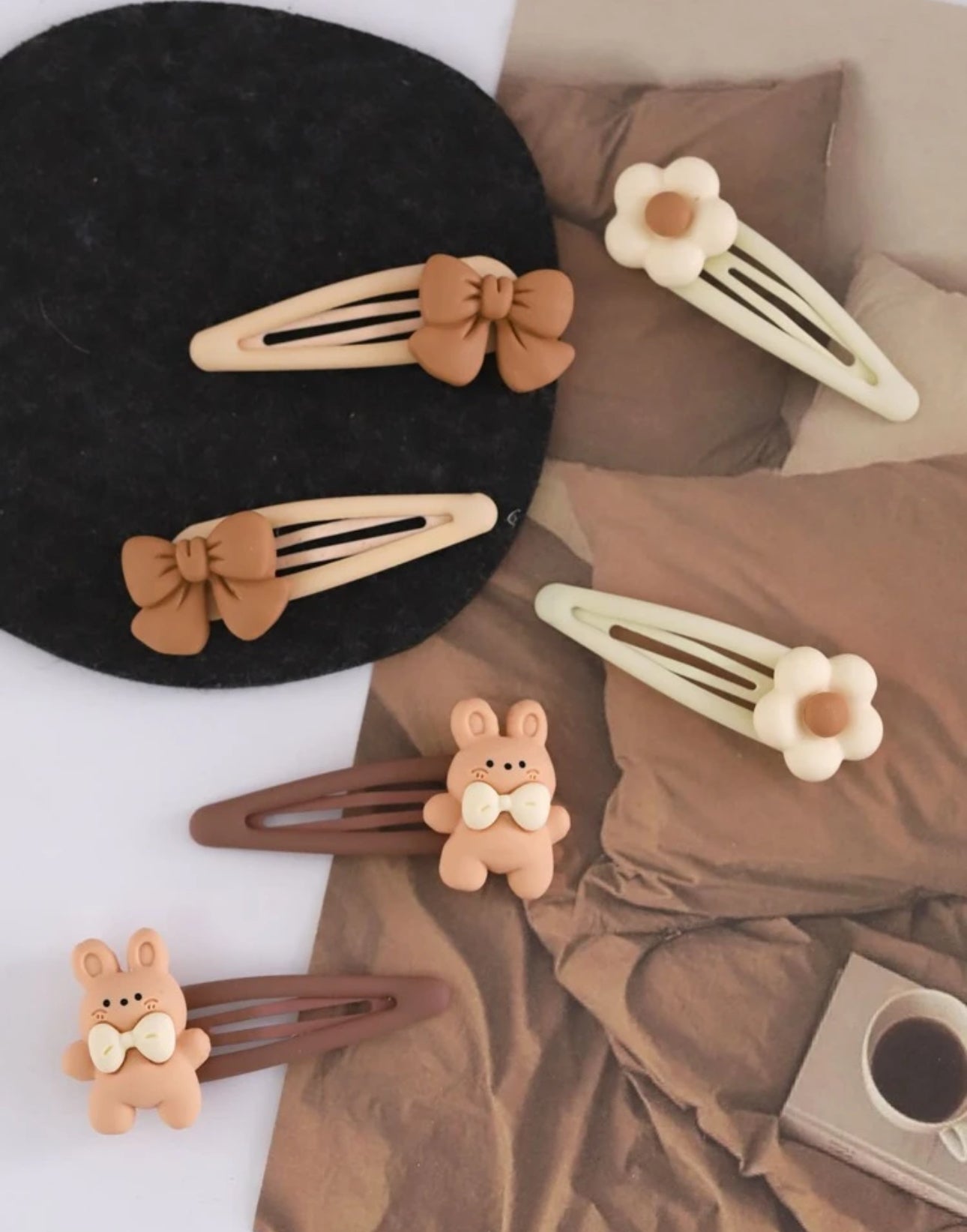 6pcs Toddler Girls Flower & Bear Decor Snap Clip