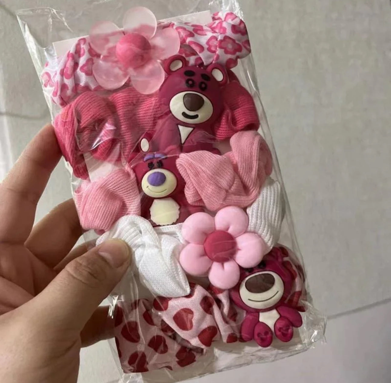 5 PCS Pink Bear Hair ties(For all hair types)