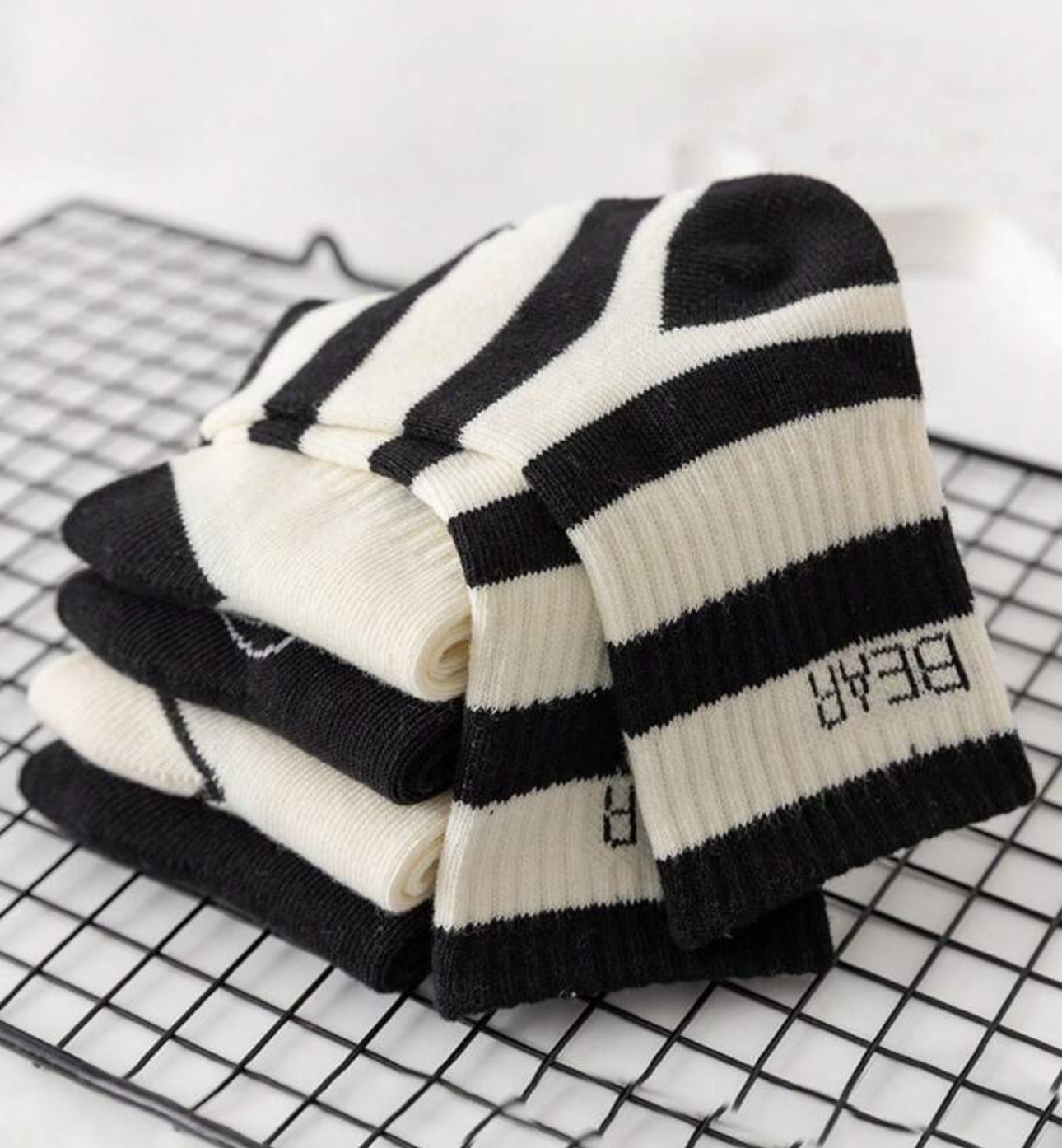 4 Pairs Striped Bear Socks For Kids Unisex