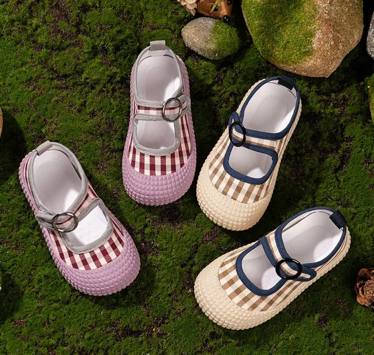 Canvas Plaid shoes with comfy loop for toddler girls | JA.VA.NAH