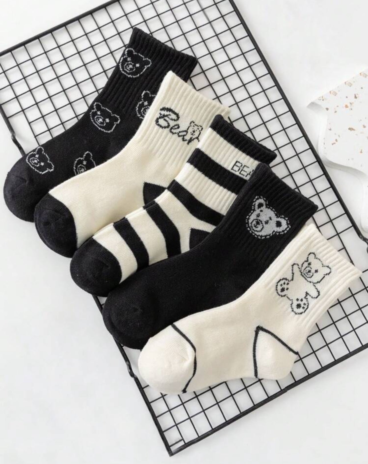 4 Pairs Striped Bear Socks For Kids Unisex
