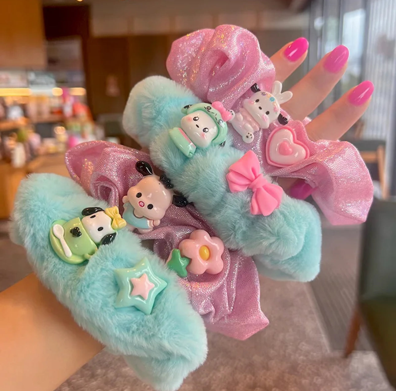 4PCS Cute puppy fluffy Hair ties
