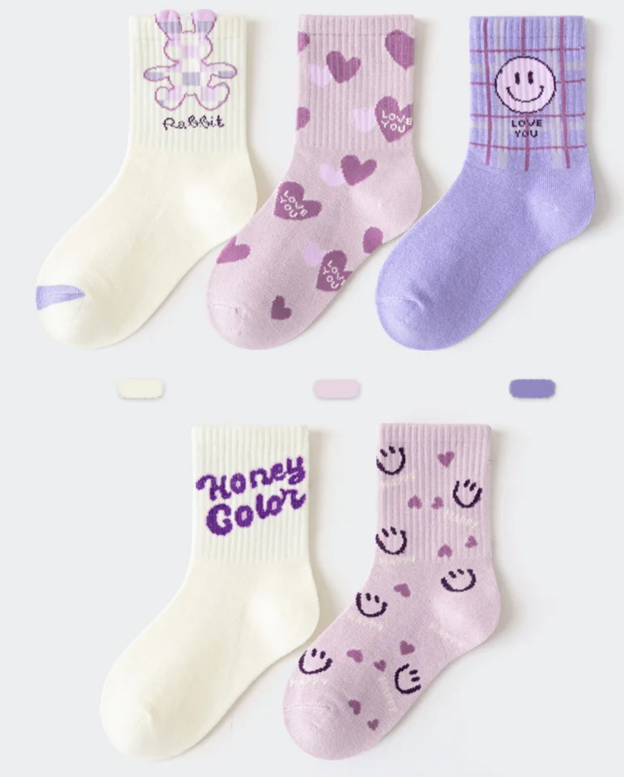 5Pairs Girls Boys Trendy Pattern Sport Sock Mid Calf