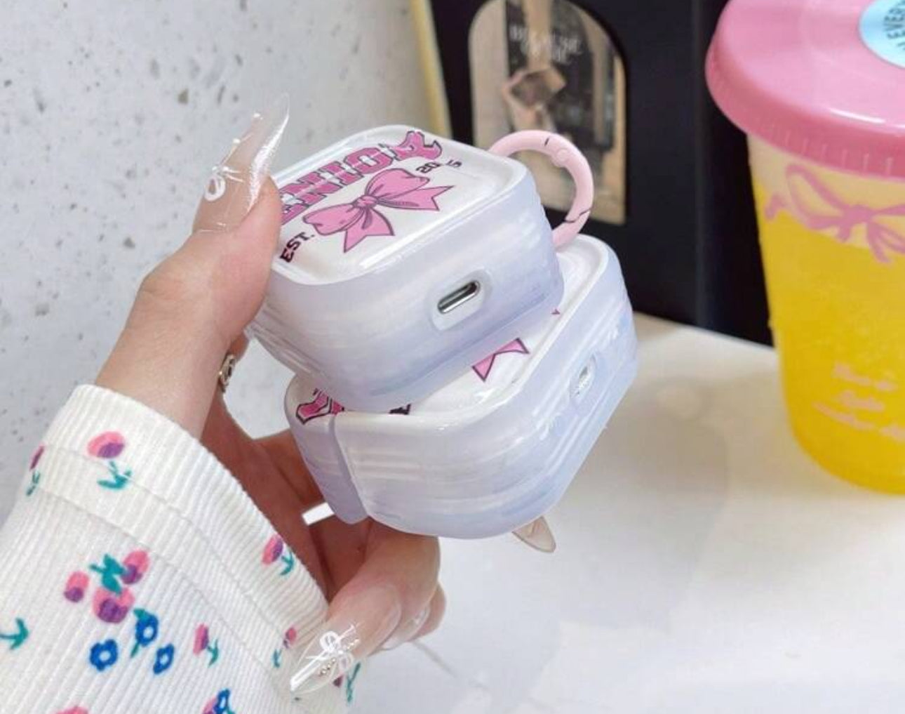 Pink Girl English Bow AirPods | JA.VA.NAH