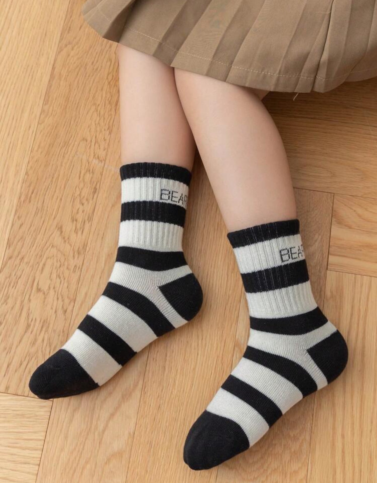 4 Pairs Striped Bear Socks For Kids Unisex