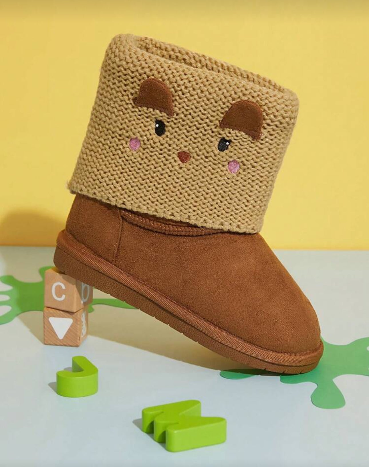 Knit Critter Face, Cozy Winter Boots With Anti-Slip
