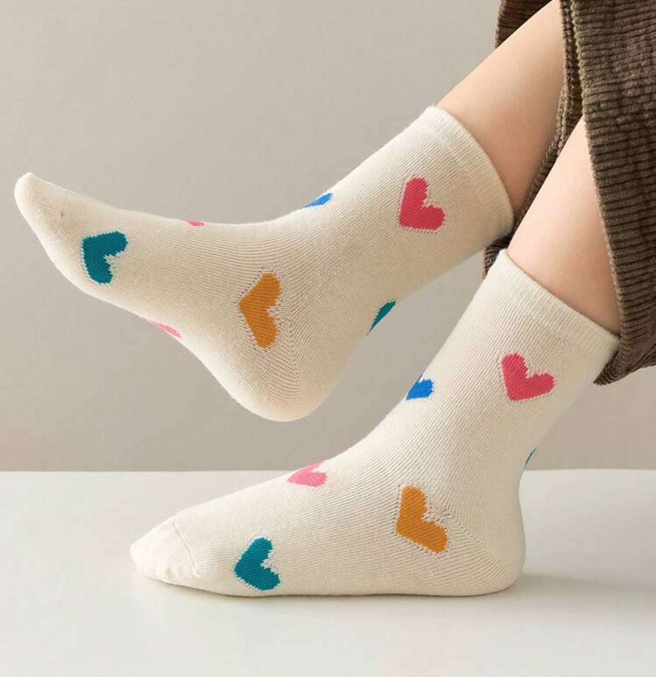 4 Pairs Kids Colorful Heart Print Comfortable Soft Mid-Calf Socks | JA.VA.NAH