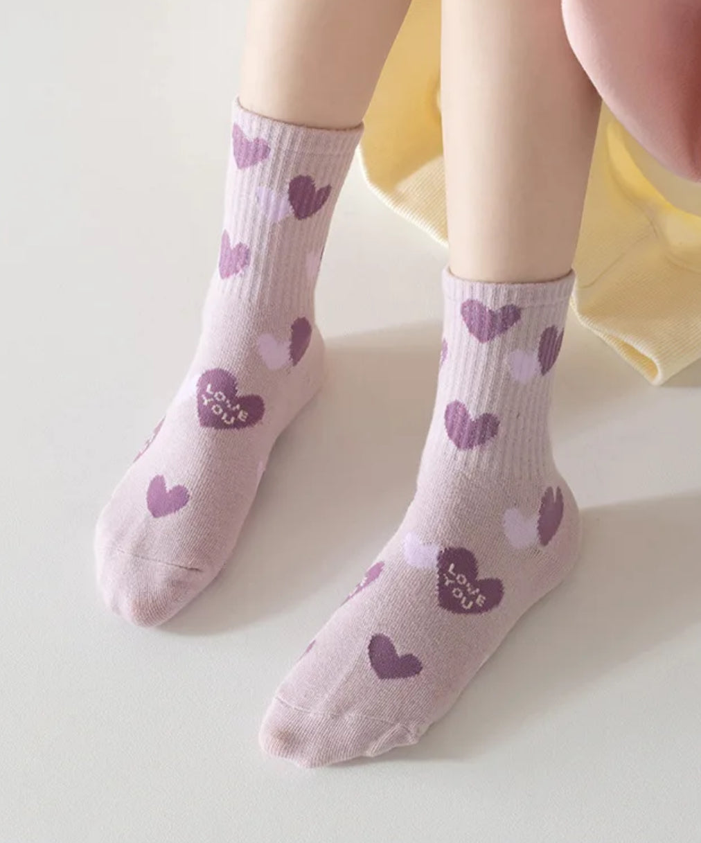 5Pairs Girls Boys Trendy Pattern Sport Sock Mid Calf