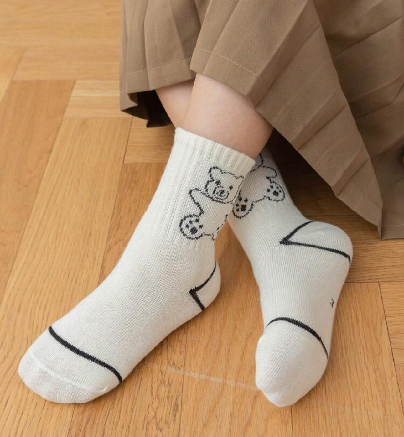 4 Pairs Striped Bear Socks For Kids Unisex