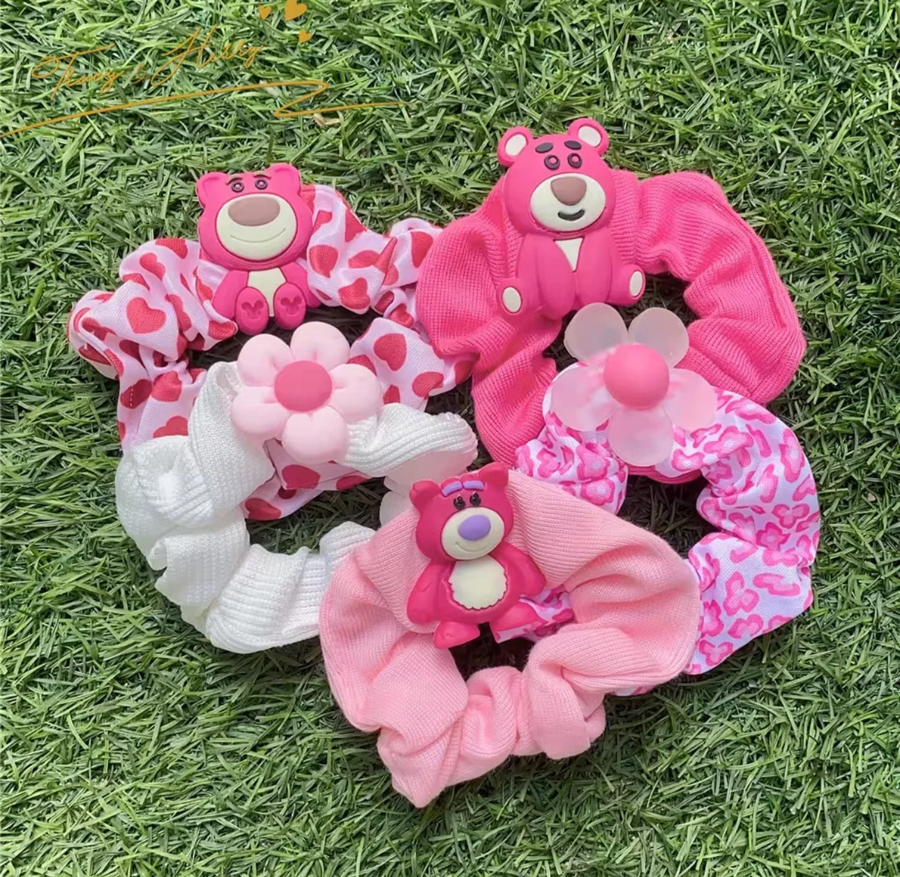 5 PCS Pink Bear Hair ties(For all hair types)