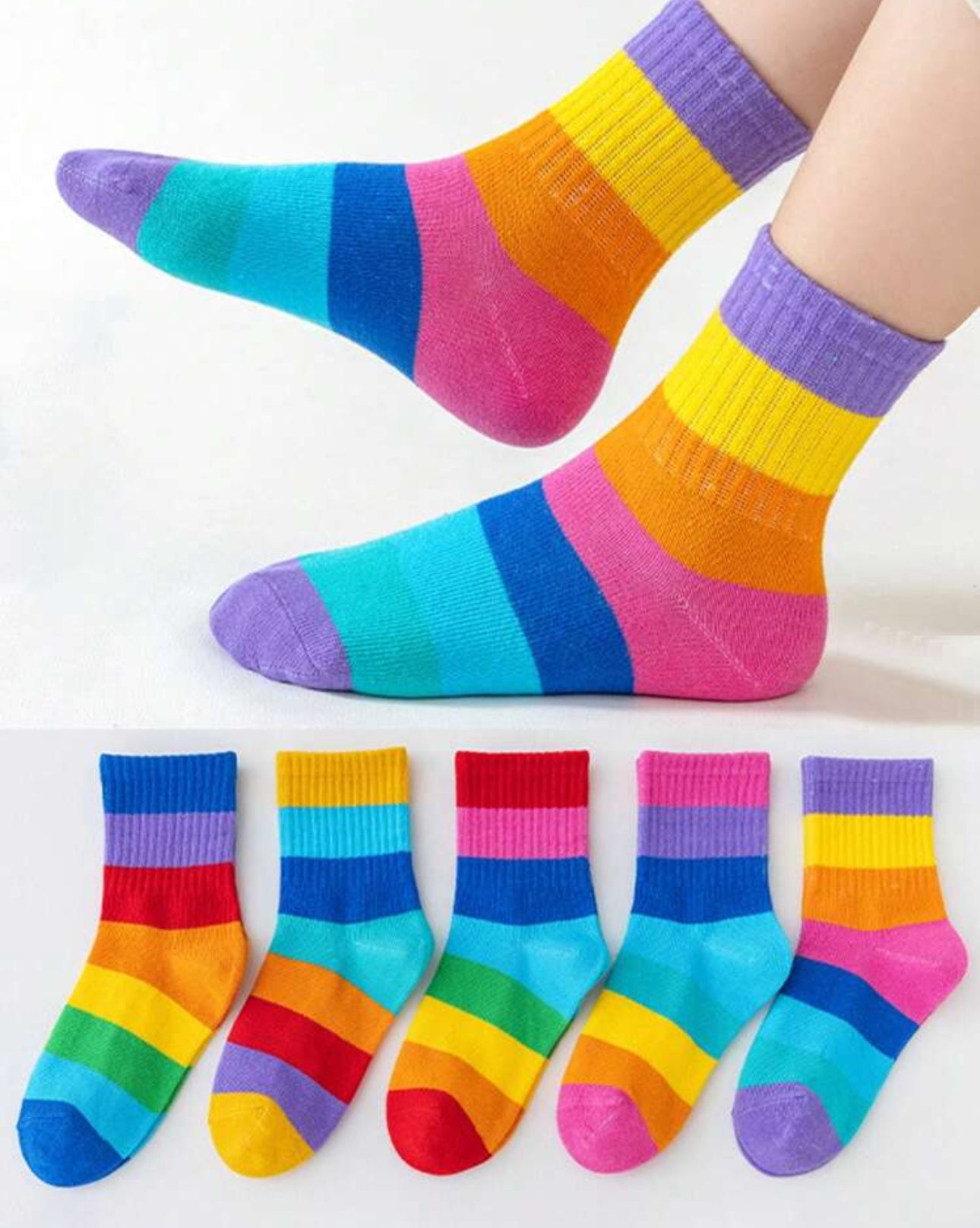5 Pairs Kids Rainbow Socks