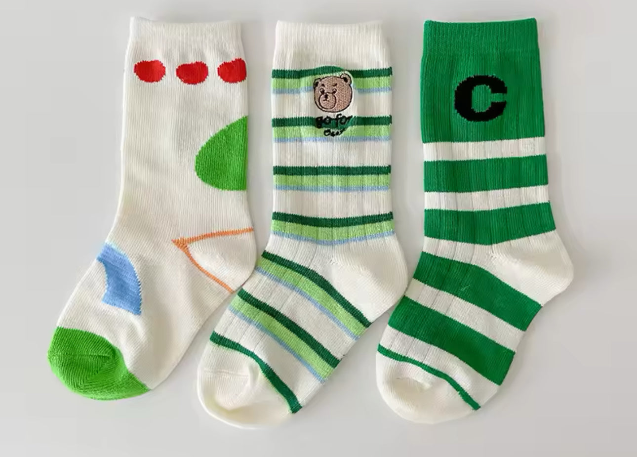 3 Pairs Calf Socks Letter Striped Pattern