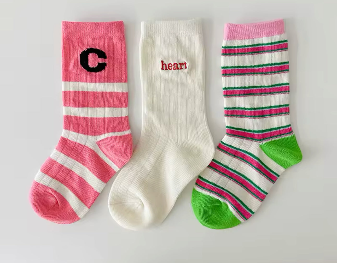 3 Pairs Calf Socks Letter Striped Pattern