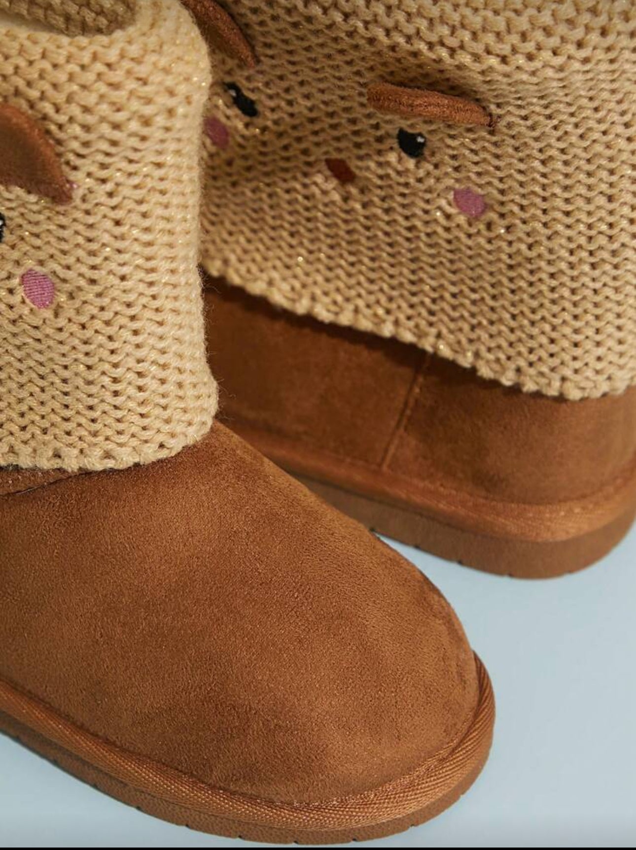 Knit Critter Face, Cozy Winter Boots With Anti-Slip