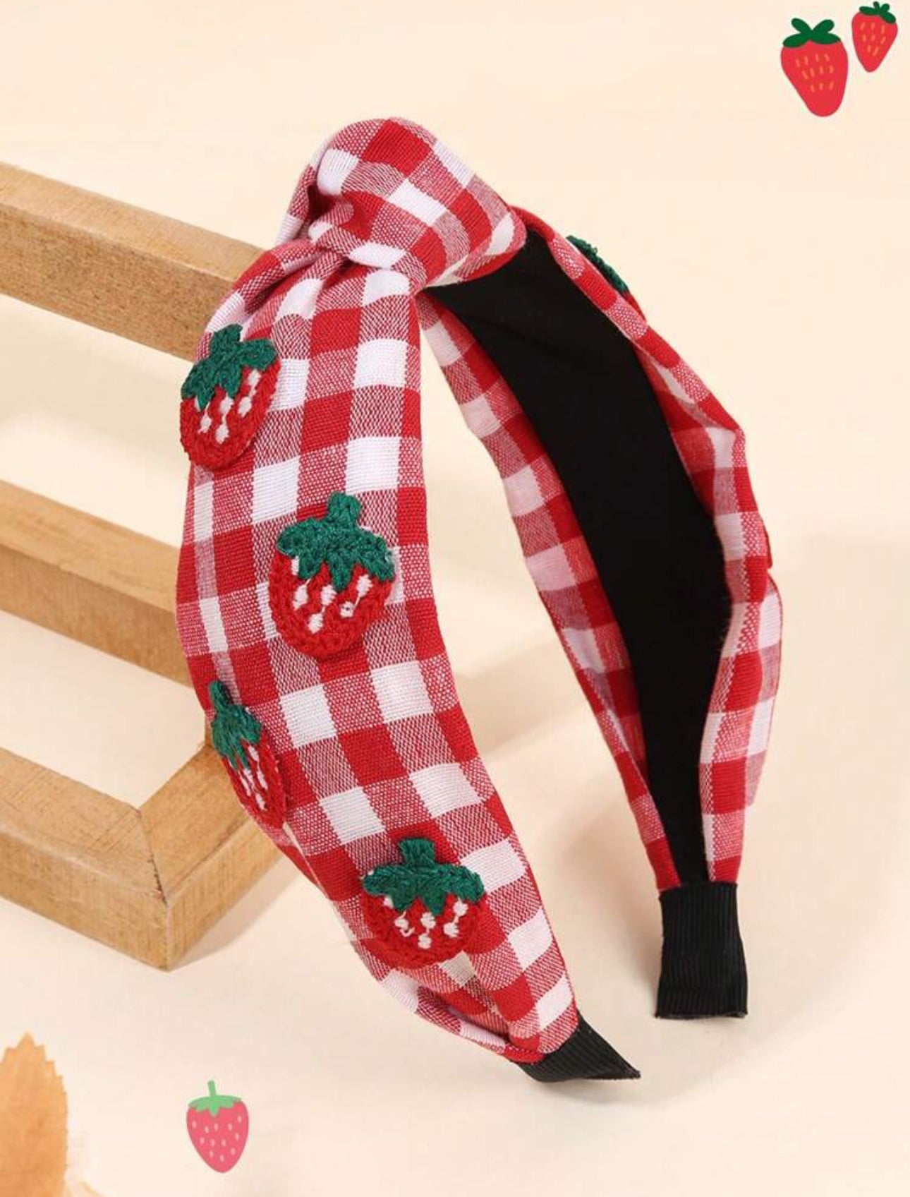 Strawberry Plaid Headband | JA.VA.NAH