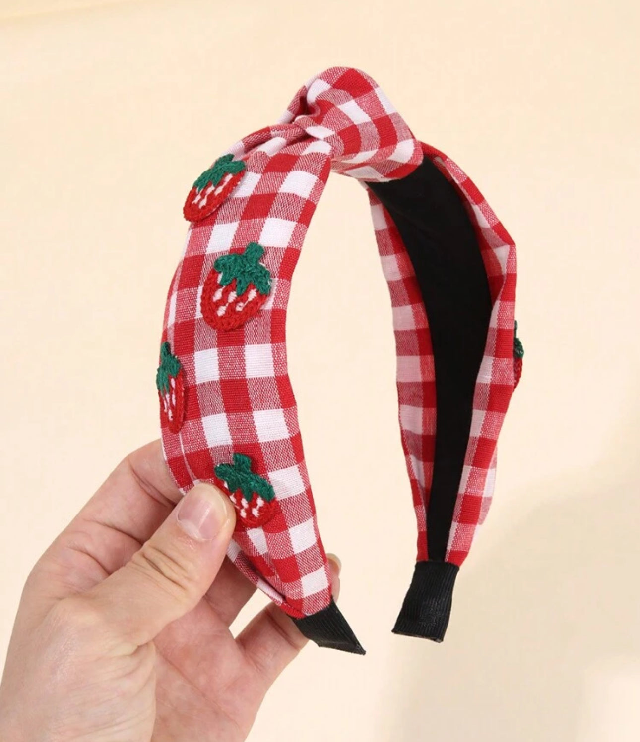 Strawberry Plaid Headband | JA.VA.NAH