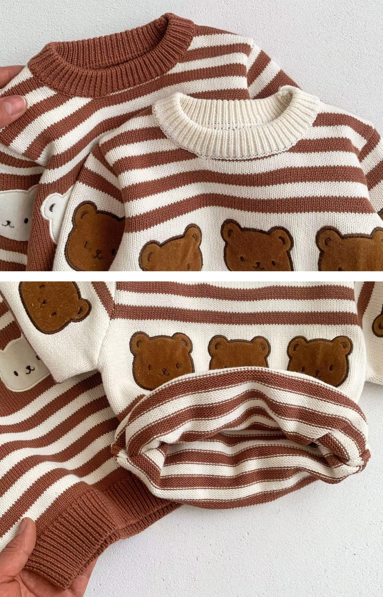 2Pcs Stripped Bear Knits