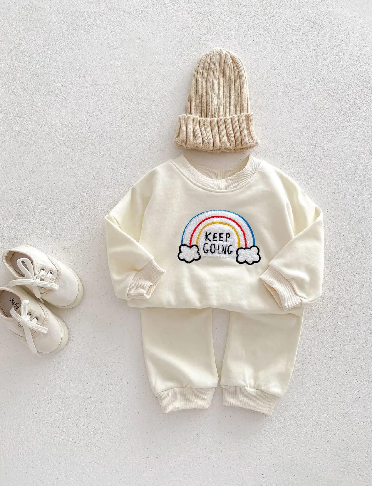 Girls/ Boys 2 Pcs Set Embroidery Rainbow Sweatshirt + Trousers