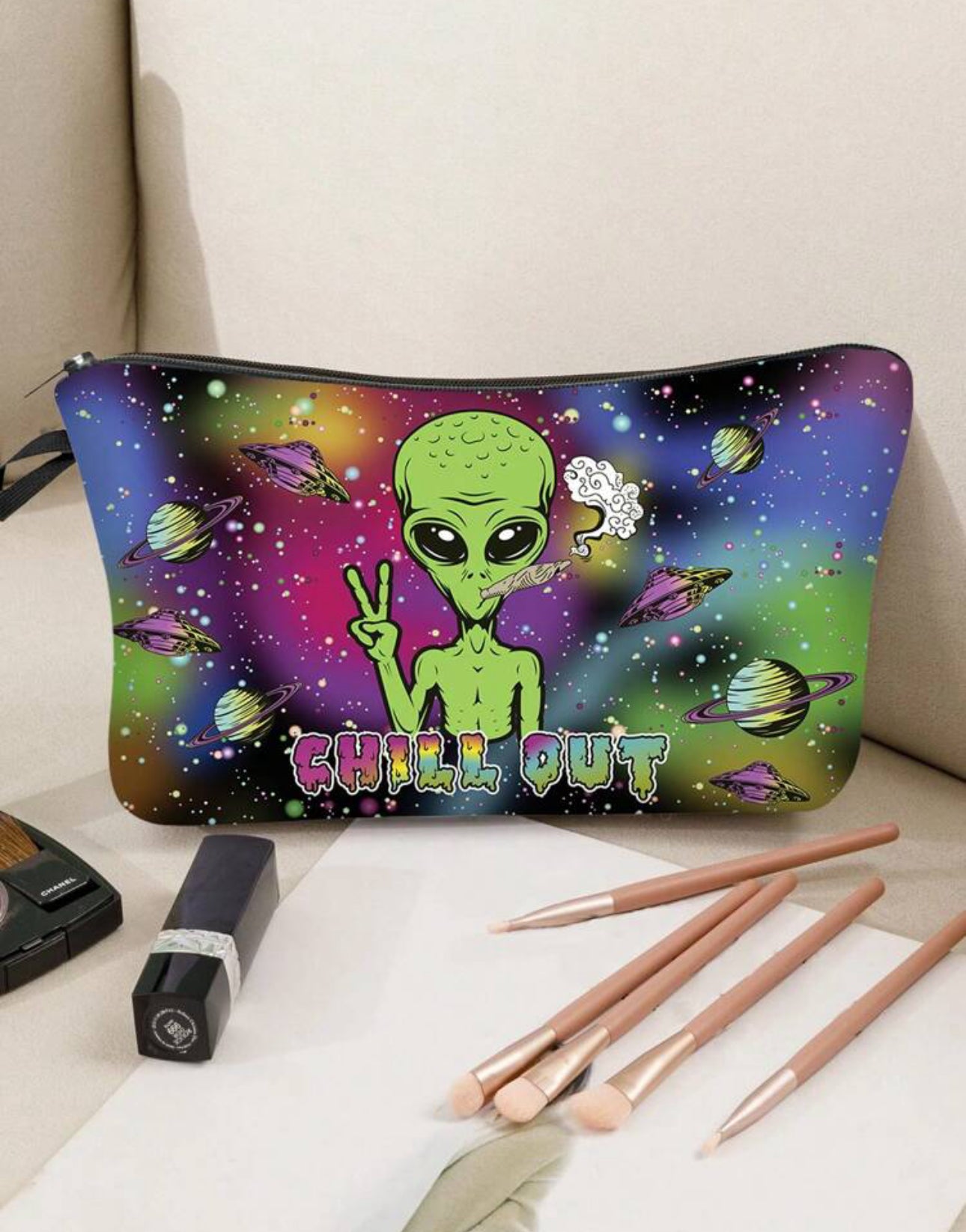 Green Alien cosmetic bag