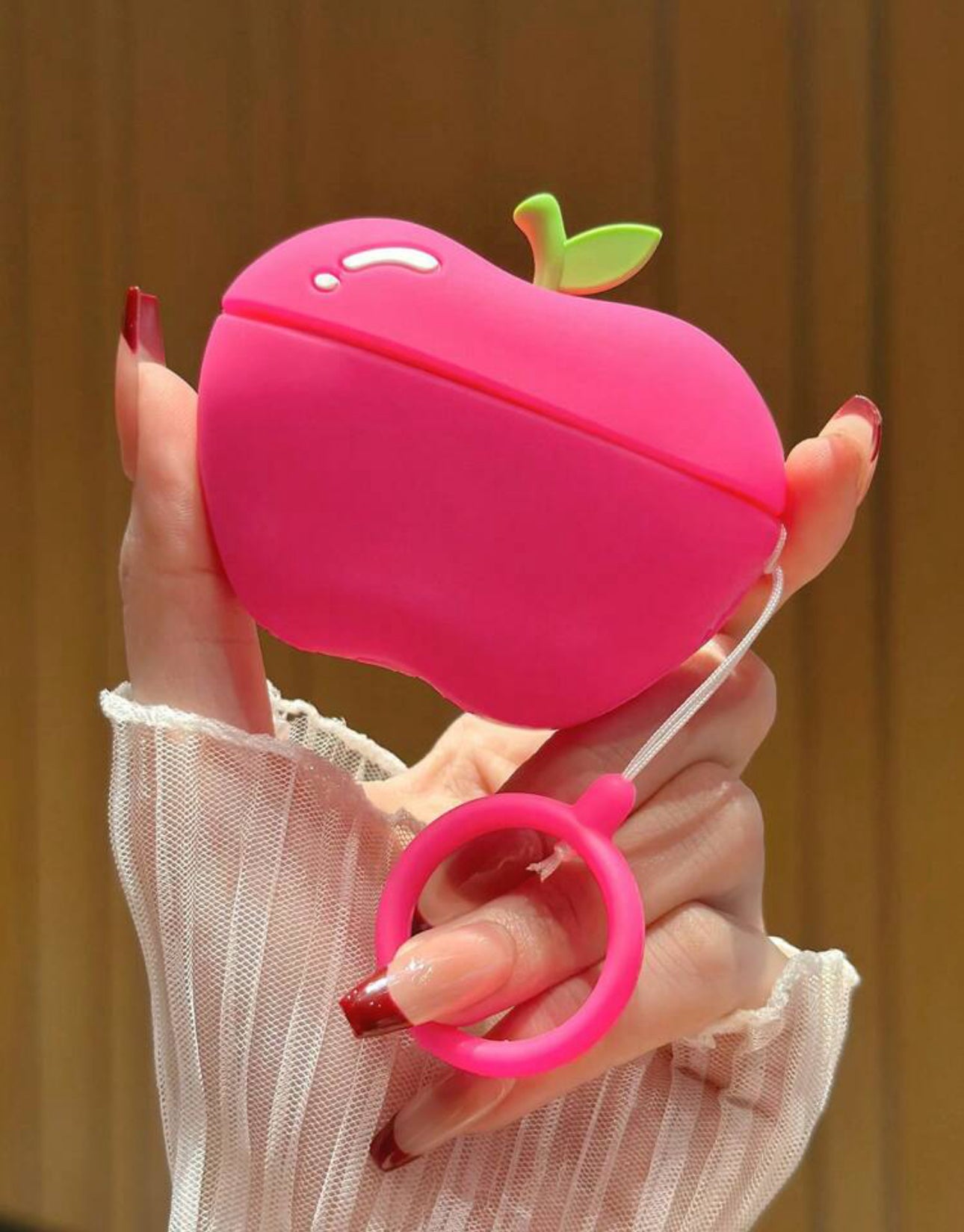 Pink 1pc 3d Silicone Earphone Case In Rose