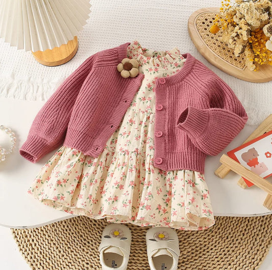 2 Pcs knitted sweater/ floral dress