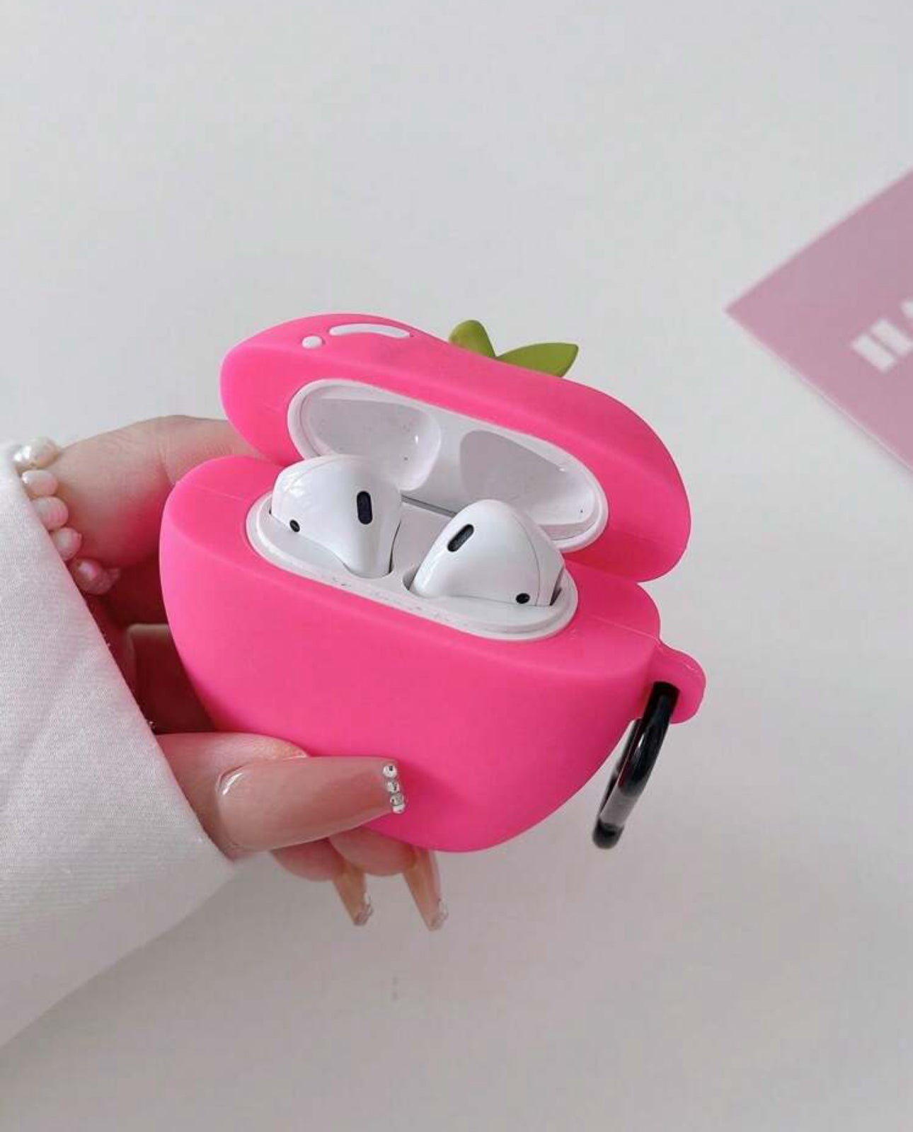 Pink 1pc 3d Silicone Earphone Case In Rose