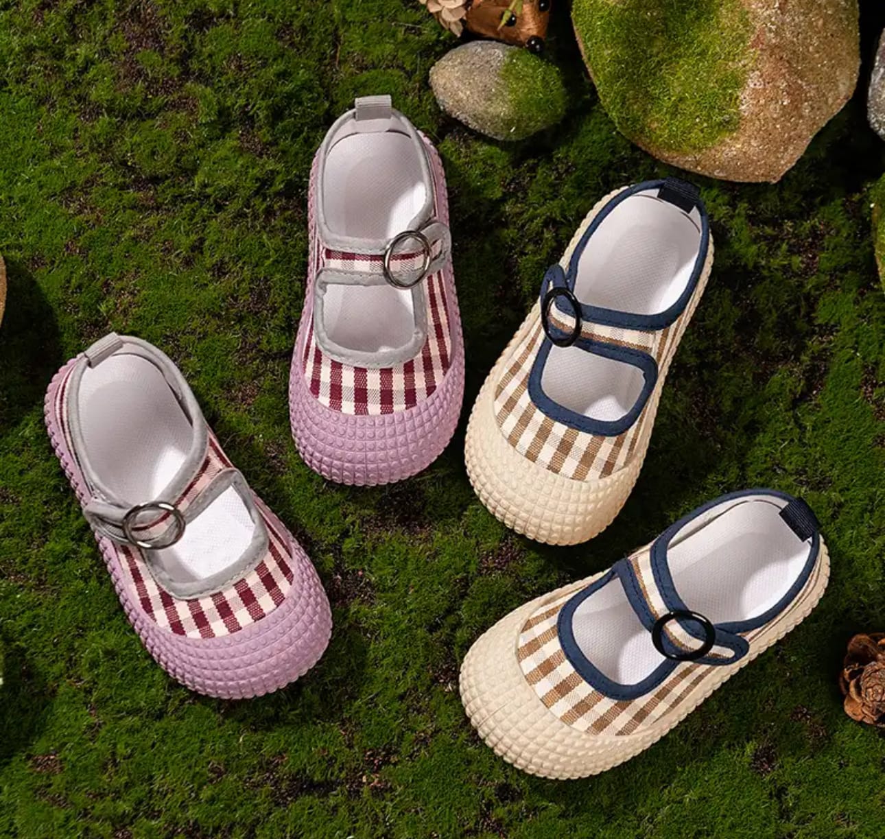 Canvas Plaid shoes with comfy loop for toddler girls