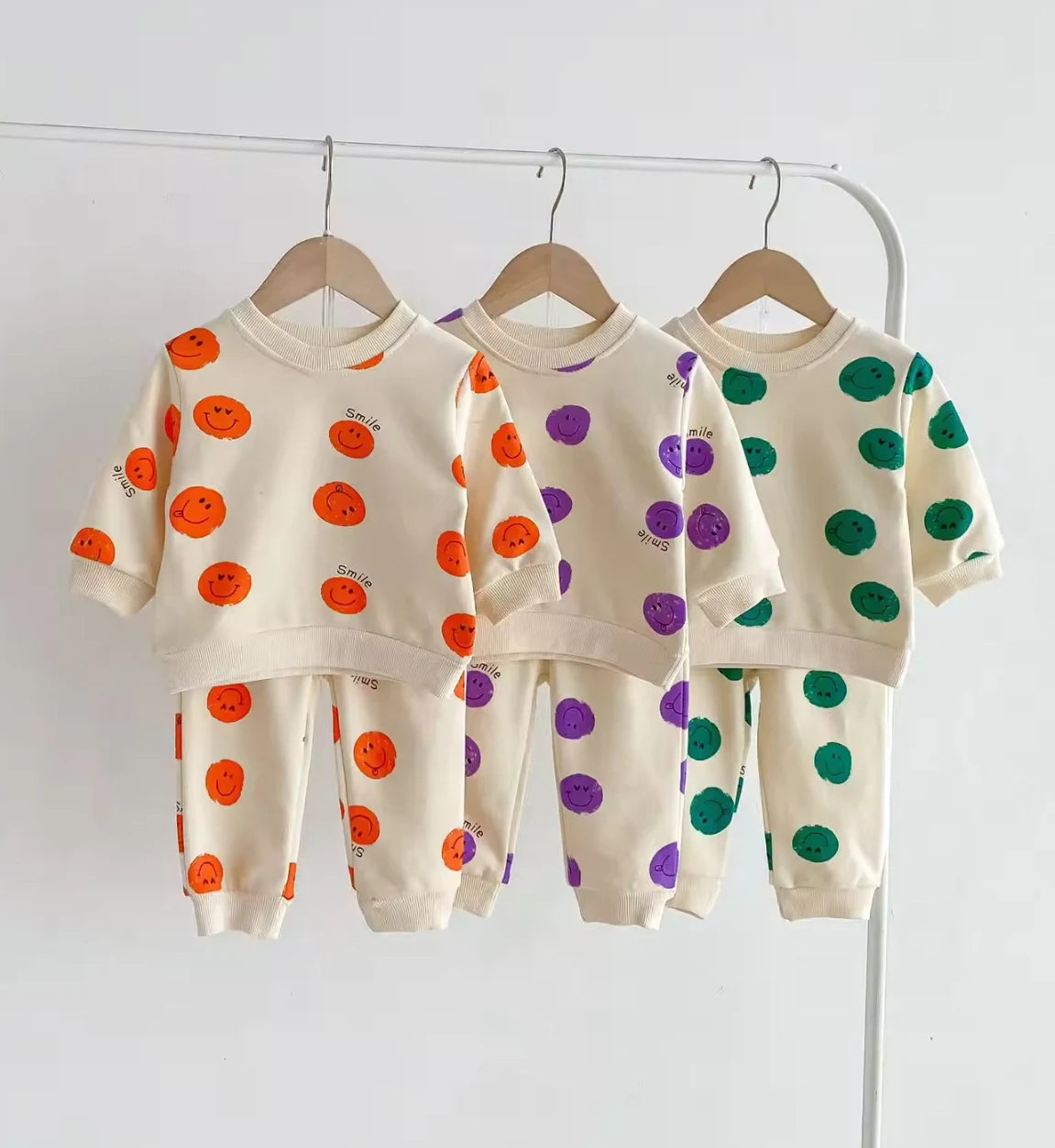 2 Pcs sets smiley face Long sleeve sweatshirt and pants