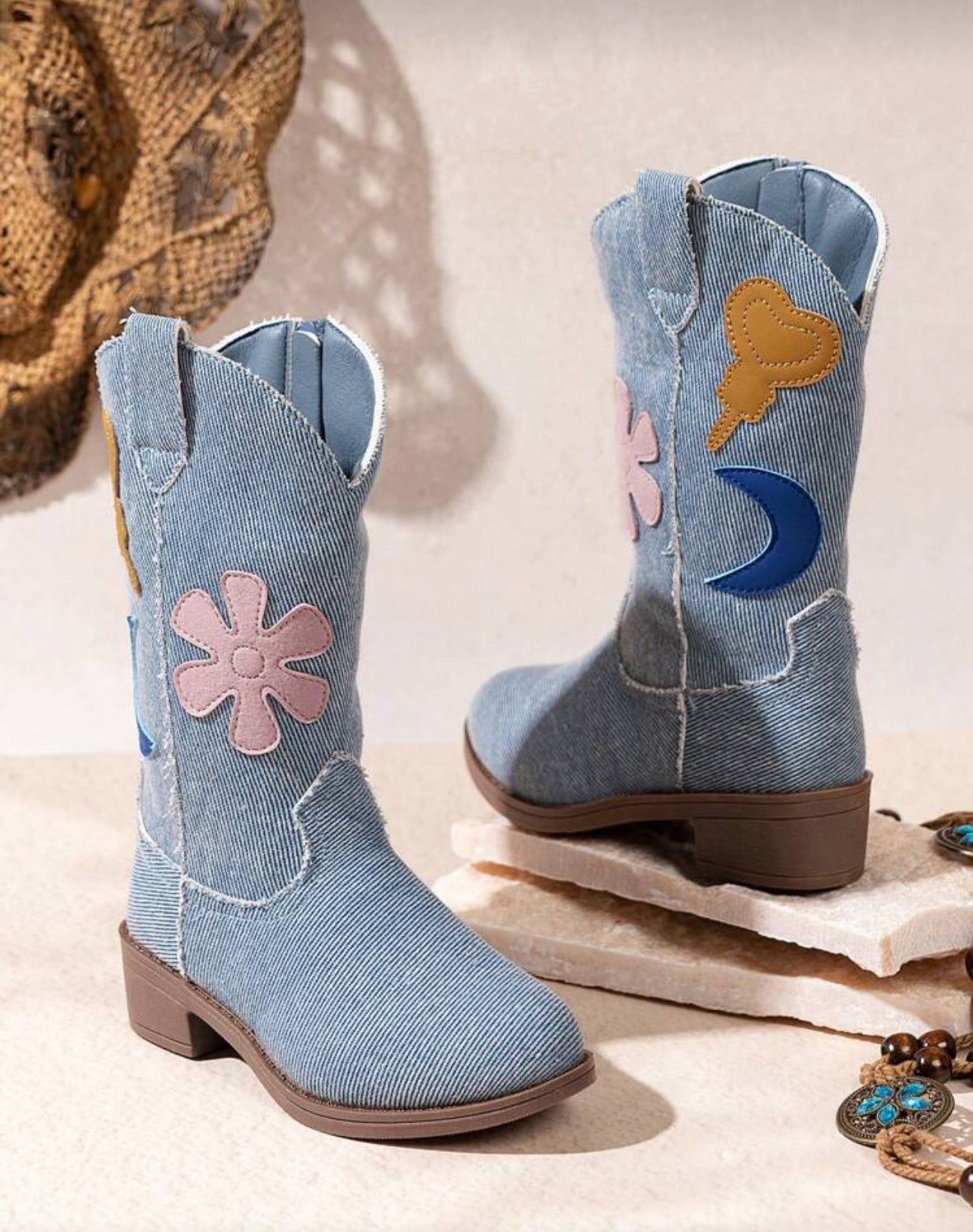 Toddler/Teen Girls Embroidered Pattern Vintage Stylish, Western Boot.