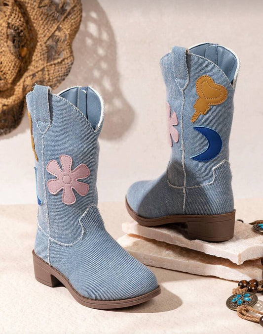 Toddler/Teen Girls Embroidered Pattern Vintage Stylish, Western Boot.
