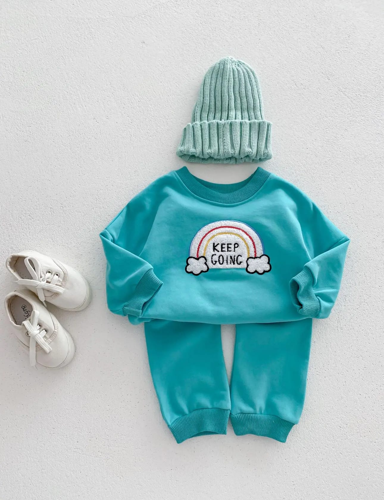 Girls/ Boys 2 Pcs Set Embroidery Rainbow Sweatshirt + Trousers