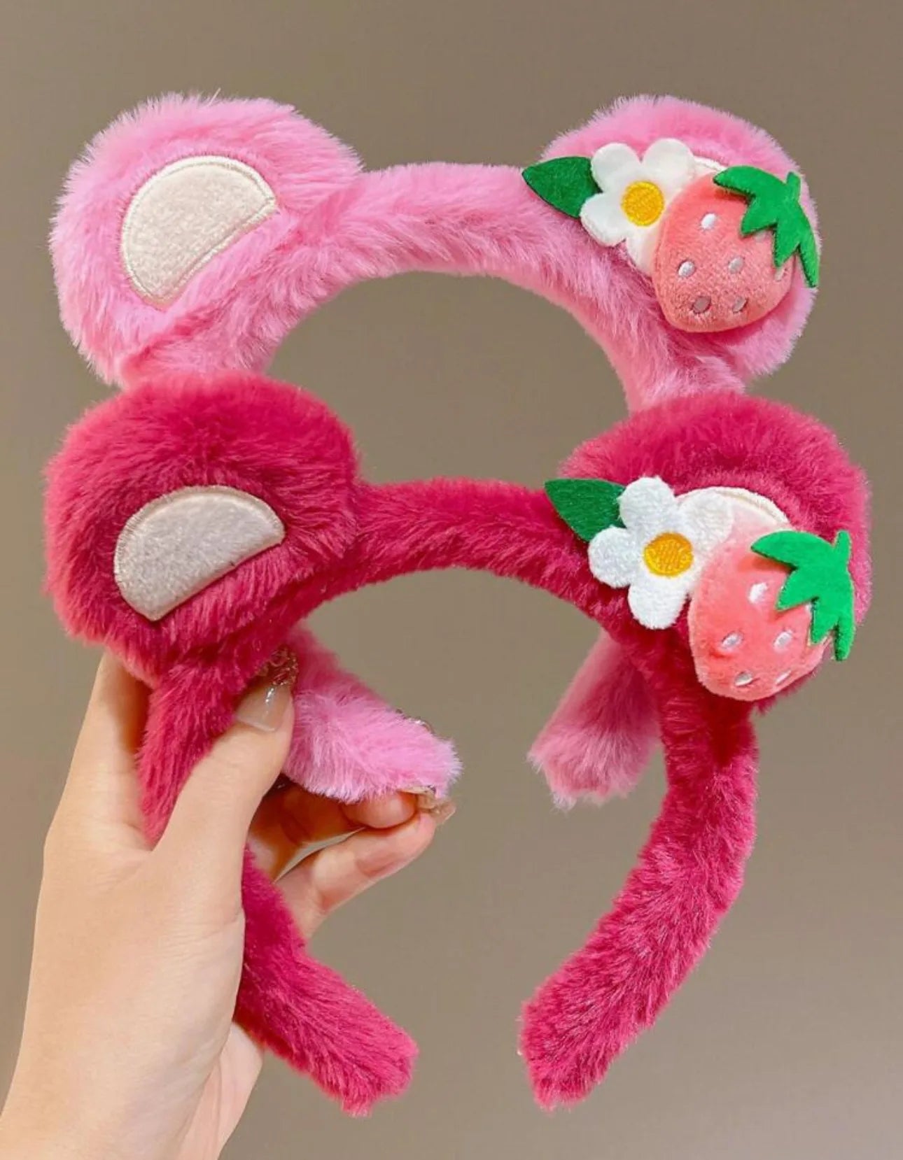 2pcs set Strawberry Decor Fuzzy Headband