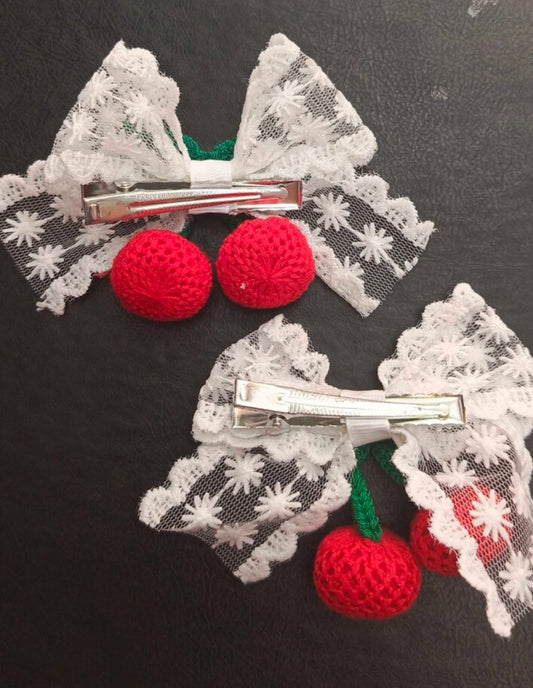 Lace Cherry Hair Bow Hair Pins