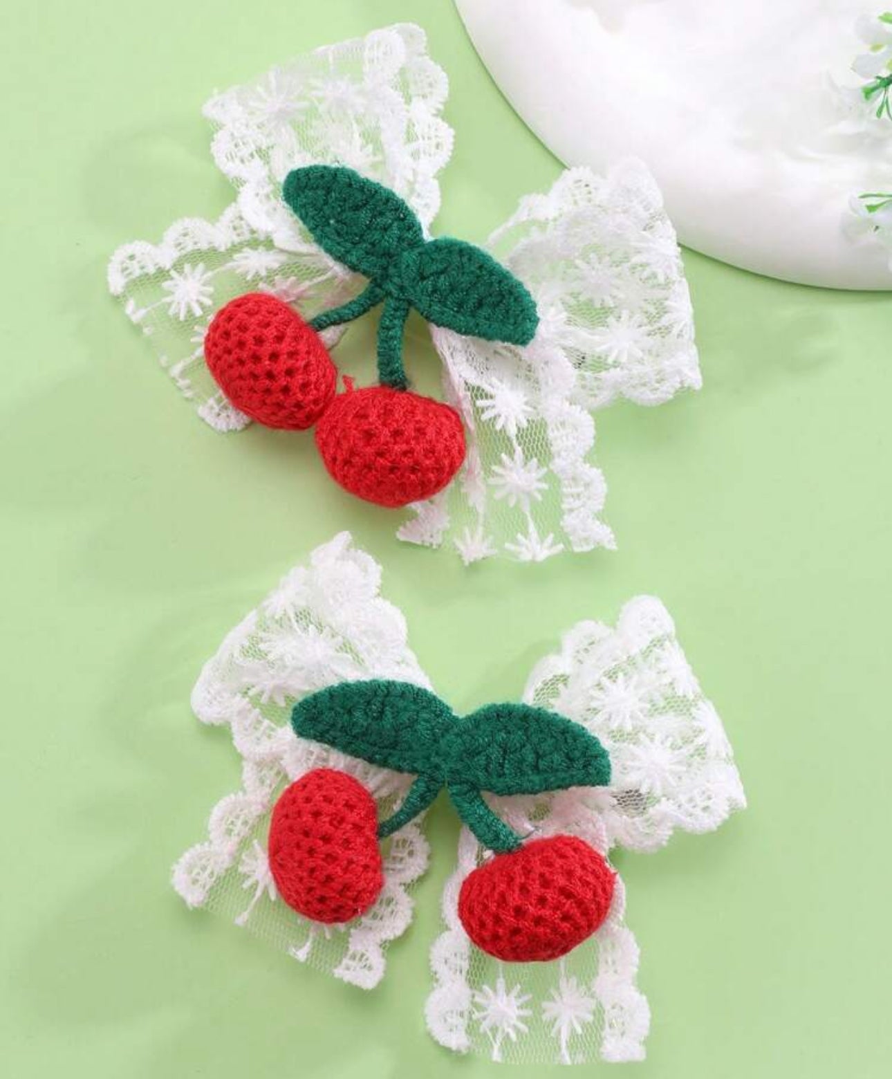 Lace Cherry Hair Bow Hair Pins