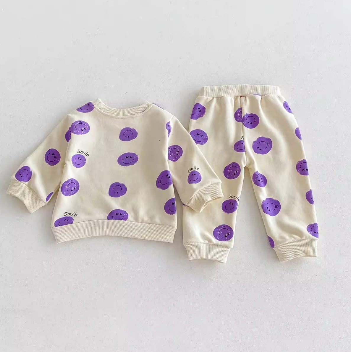 2 Pcs sets smiley face Long sleeve sweatshirt and pants