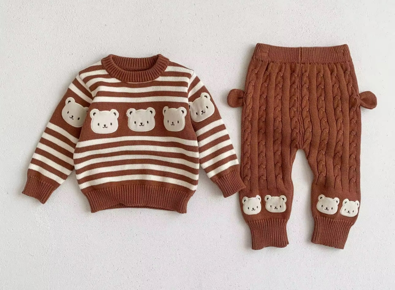 2Pcs Stripped Bear Knits