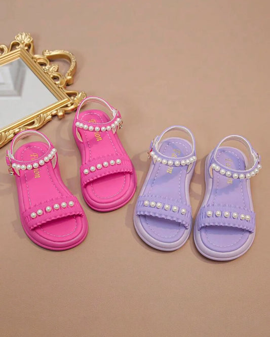 Pearl Rhinestone Sandals, Princess Style, Breathable, Open Toe, Suitable For Outdoor