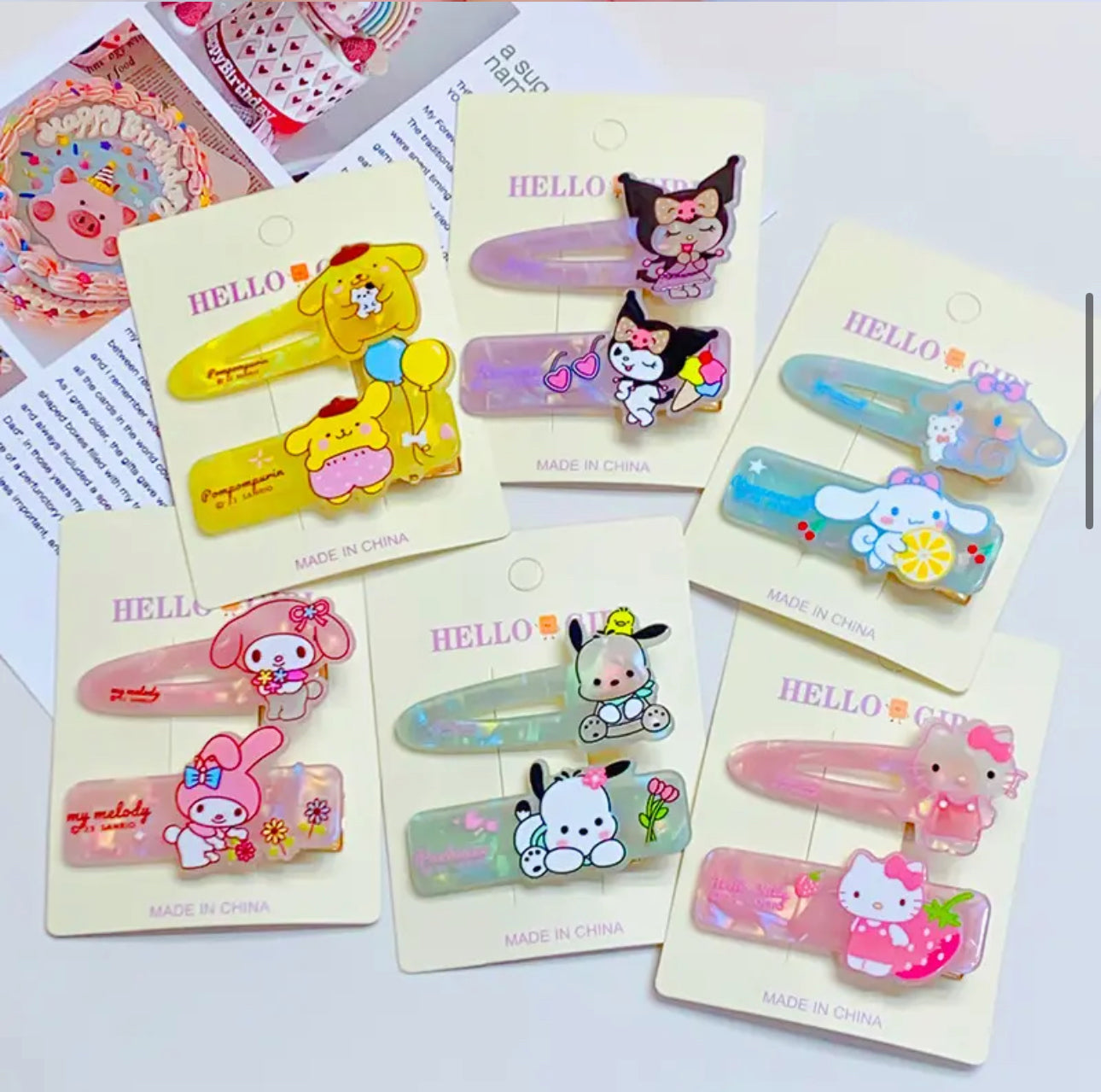 Hair clips cartoons set for little girls