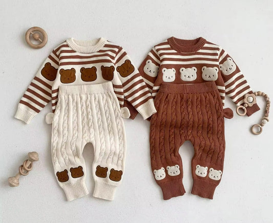 2Pcs Stripped Bear Knits