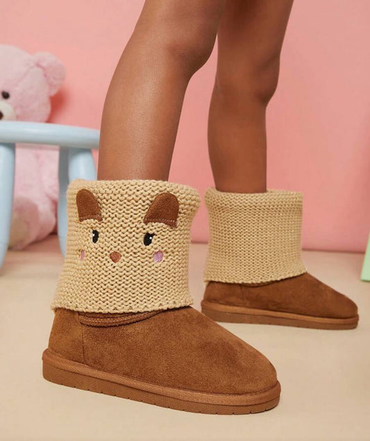 Knit Critter Face, Cozy Winter Boots With Anti-Slip