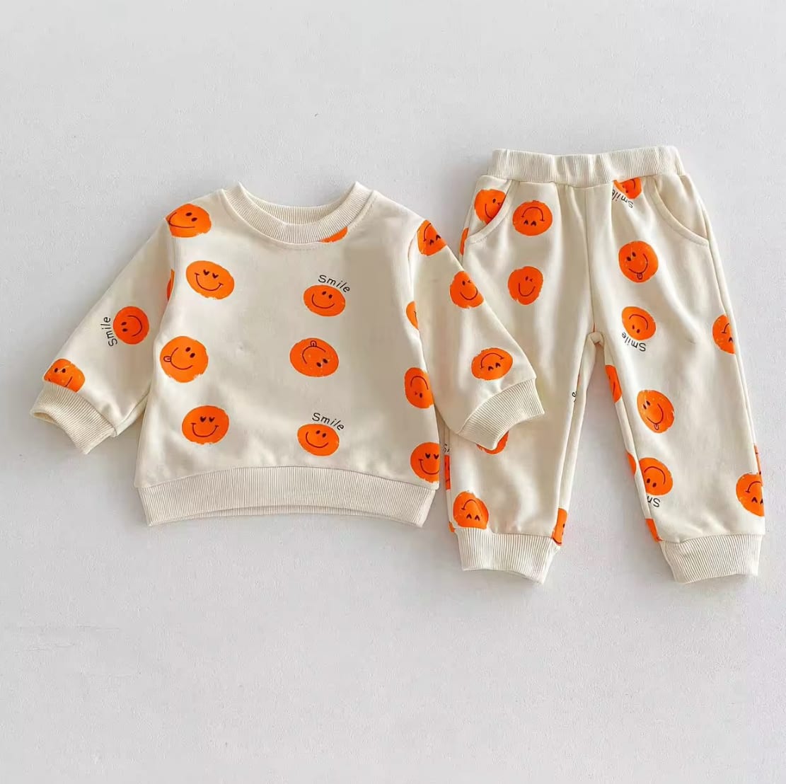 2 Pcs sets smiley face Long sleeve sweatshirt and pants