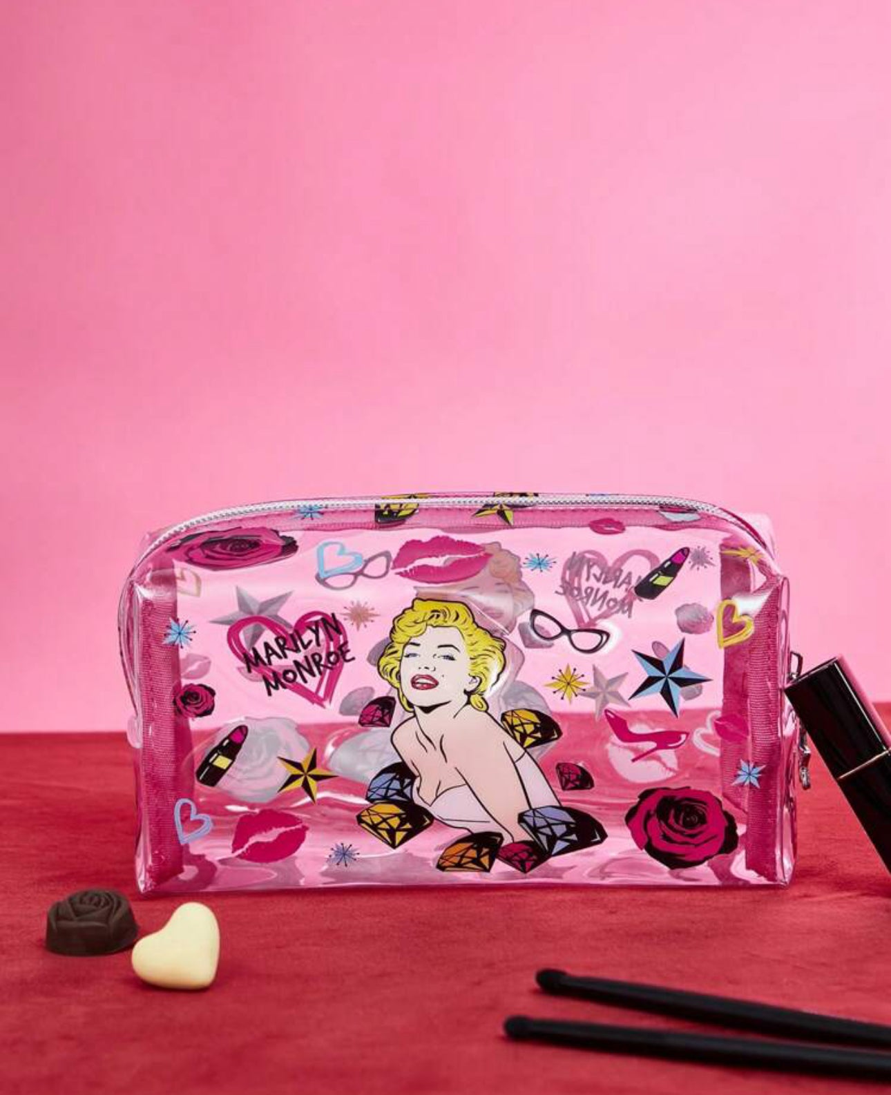 Marilyn MonroeSemi-transparent Pink Cosmetic Bag, travel bags