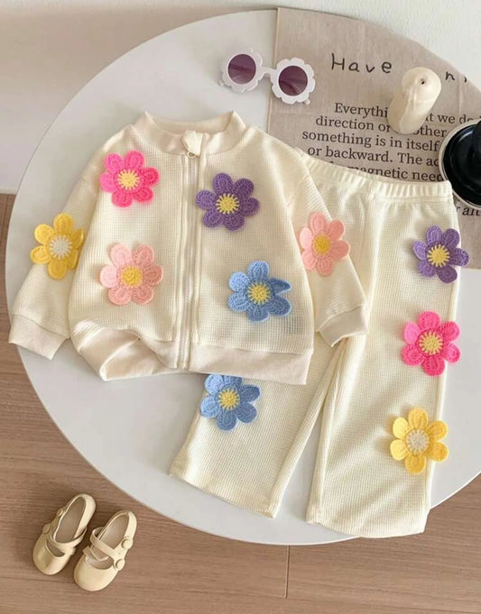 2pcs Baby Girl's Casual Comfortable Colorful Flower Top And Pants Set