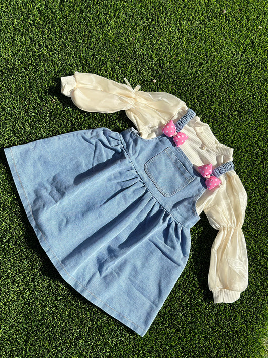 Ava Denim 2Pcs set ( Denim Dress + Long Sleeve)