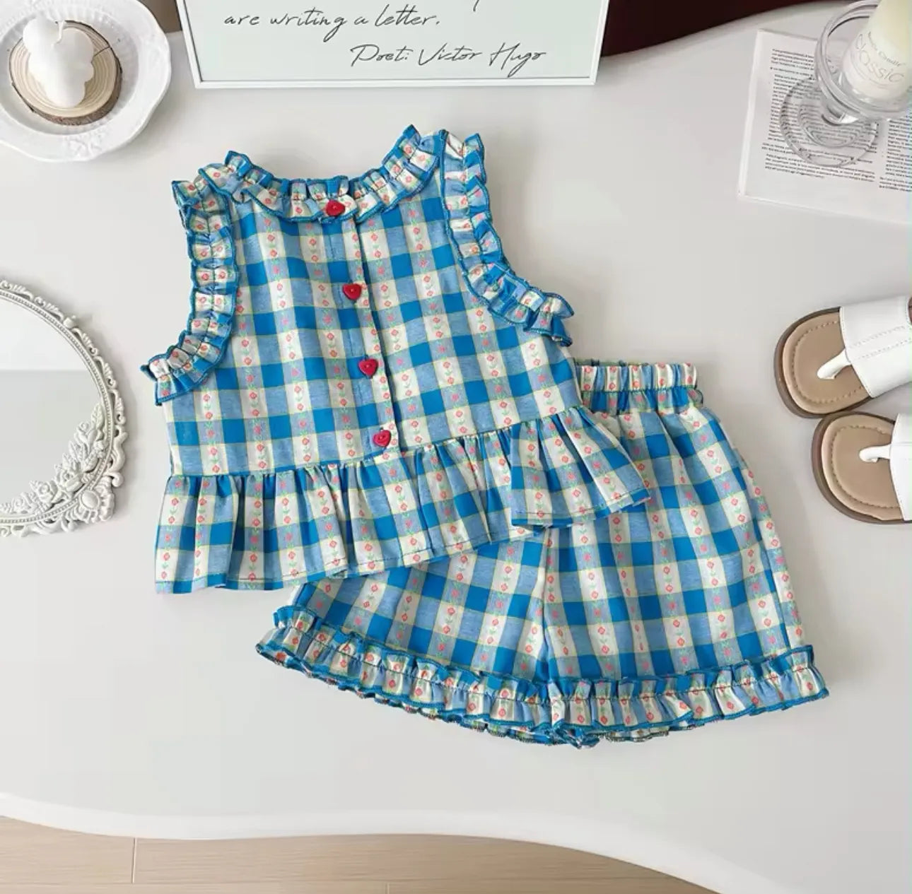 Ava 3 PCS Bleu Plaid Floral Sets