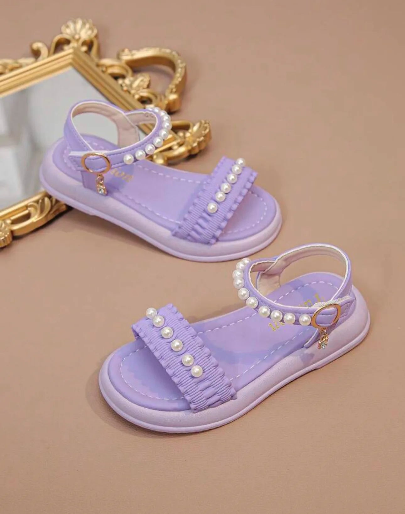 Pearl Rhinestone Sandals, Princess Style, Breathable, Open Toe, Suitable For Outdoor