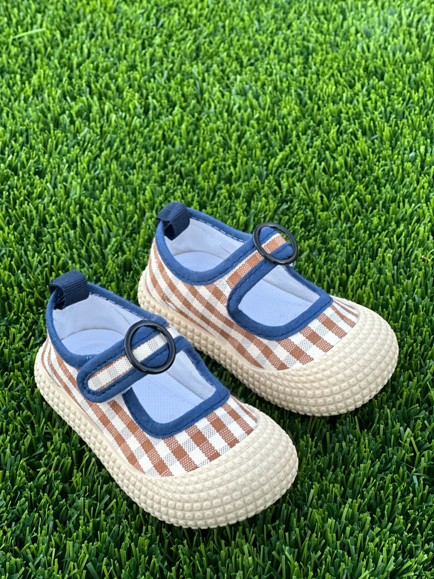 Canvas Plaid shoes with comfy loop for toddler girls