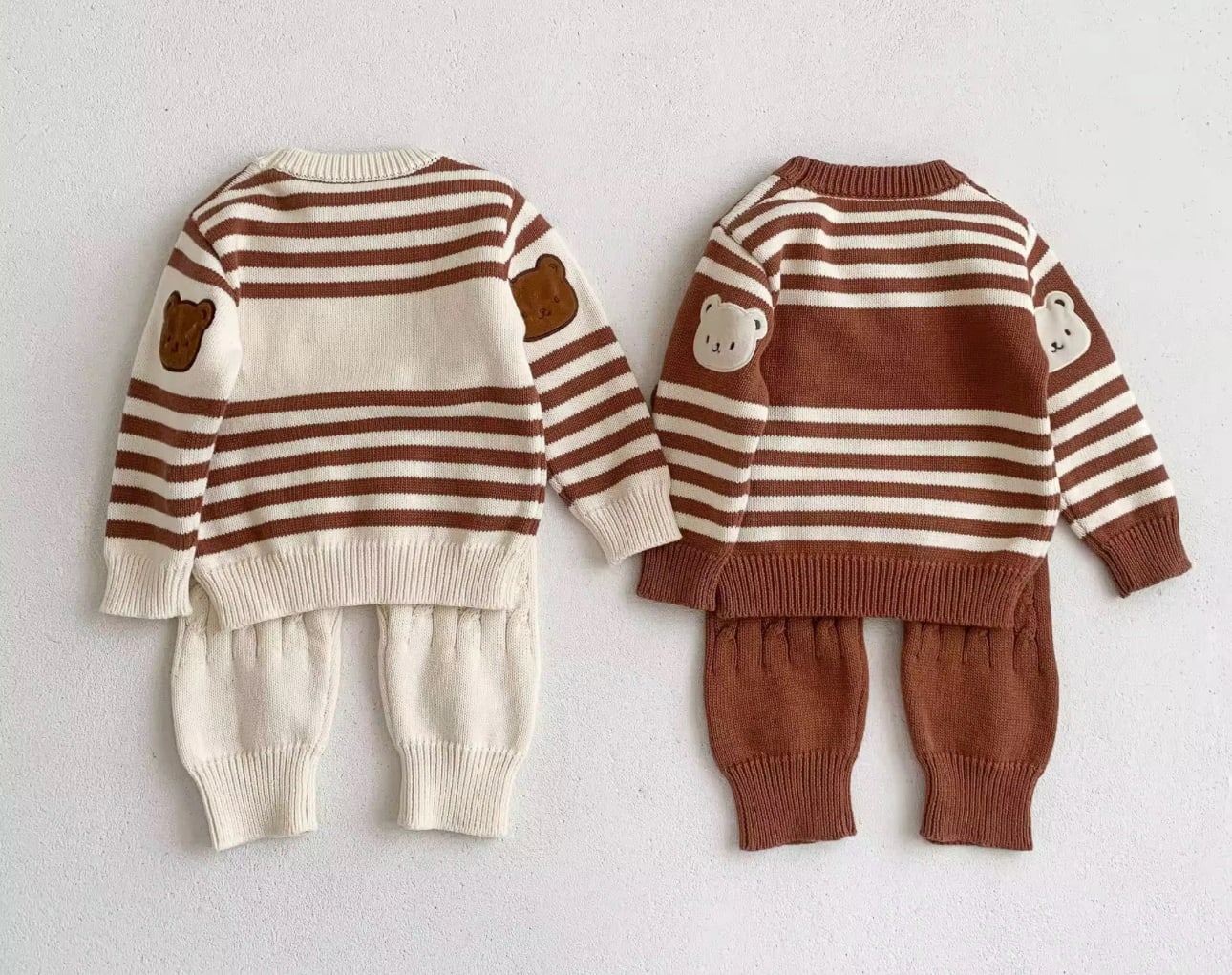 2Pcs Stripped Bear Knits