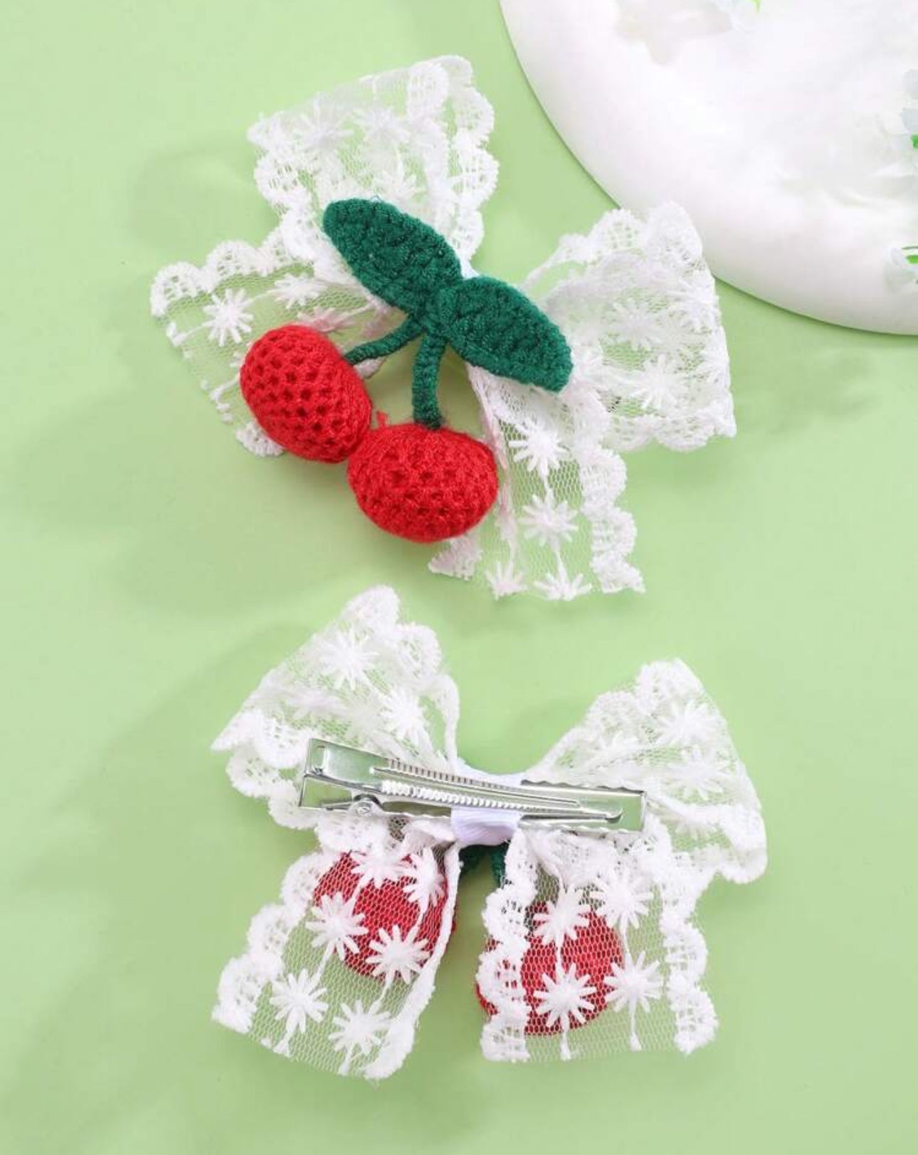 Lace Cherry Hair Bow Hair Pins