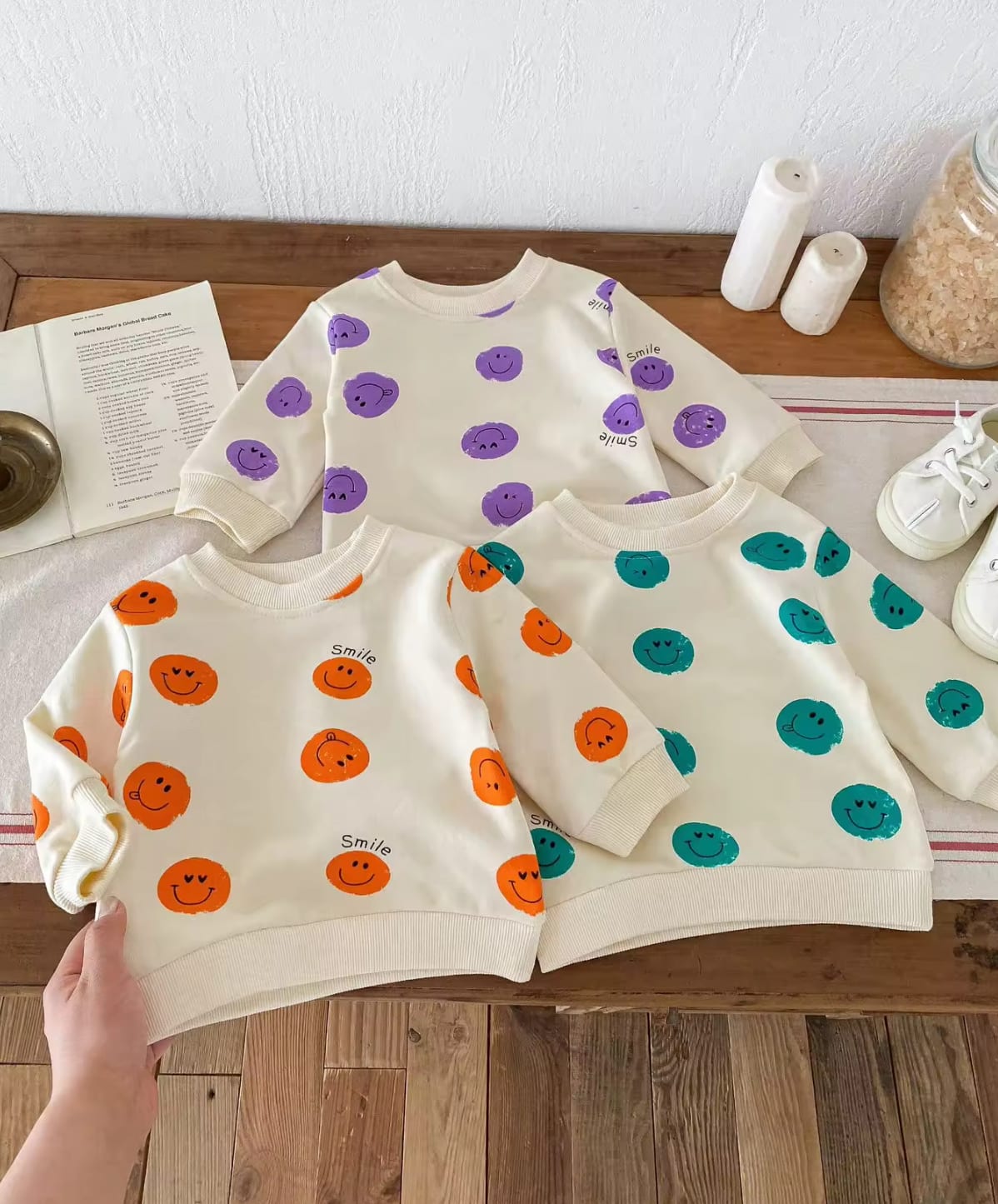 2 Pcs sets smiley face Long sleeve sweatshirt and pants